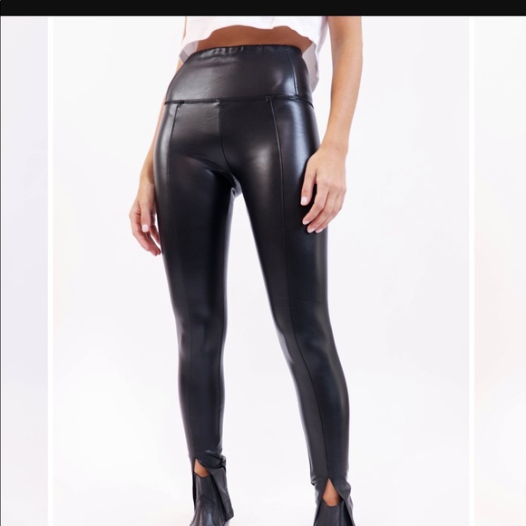 Pleather Slit Black Leggings - Picture 4 of 6